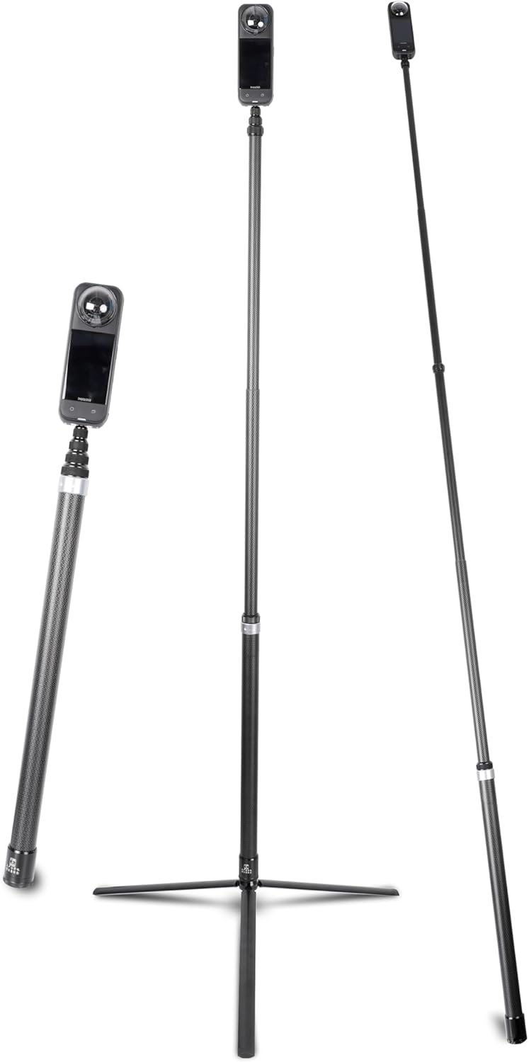 Xike 118” Carbon Fiber Extended Selfie Stick & Tripod for Insta360,3m Invisible Selfie Stick for Insta360 X5 X4 X3 X2 ONE RS,DJI Osmo 360 (18 to 118”) - Image 1
